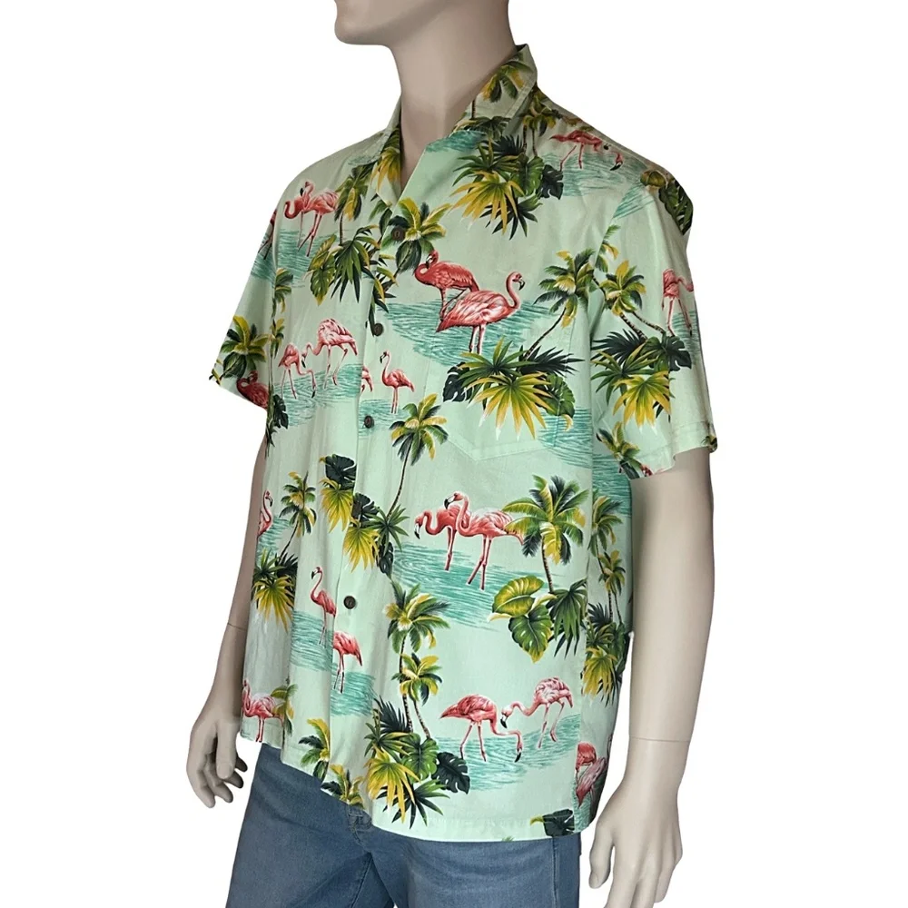 Pacific Legend Hawaiian Shirt Tiki Vintage Flamingoes Palm Trees 100% Cotton - Picture 2 of 12